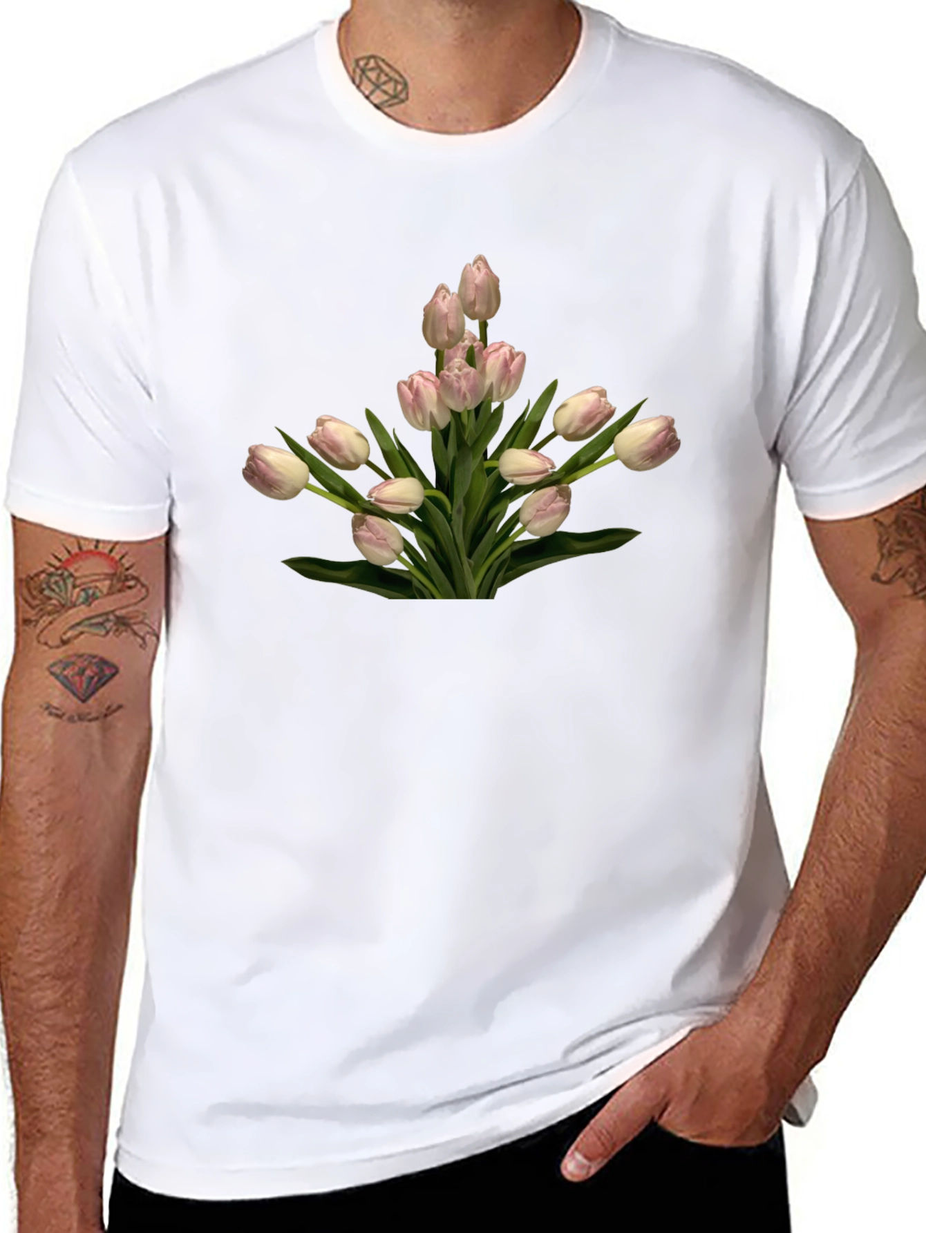Tulip Bouquet Graphic Tee - Black Cotton T-Shirt