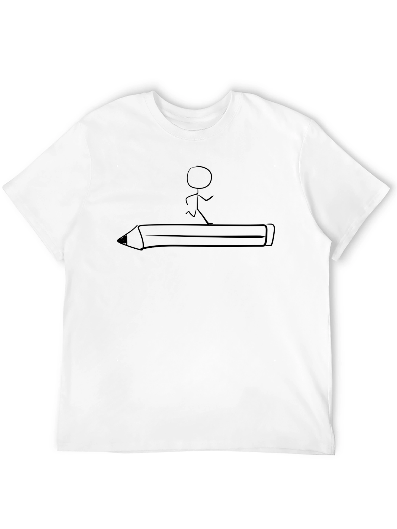 Stick Figure Running on Pencil Black T-Shirt