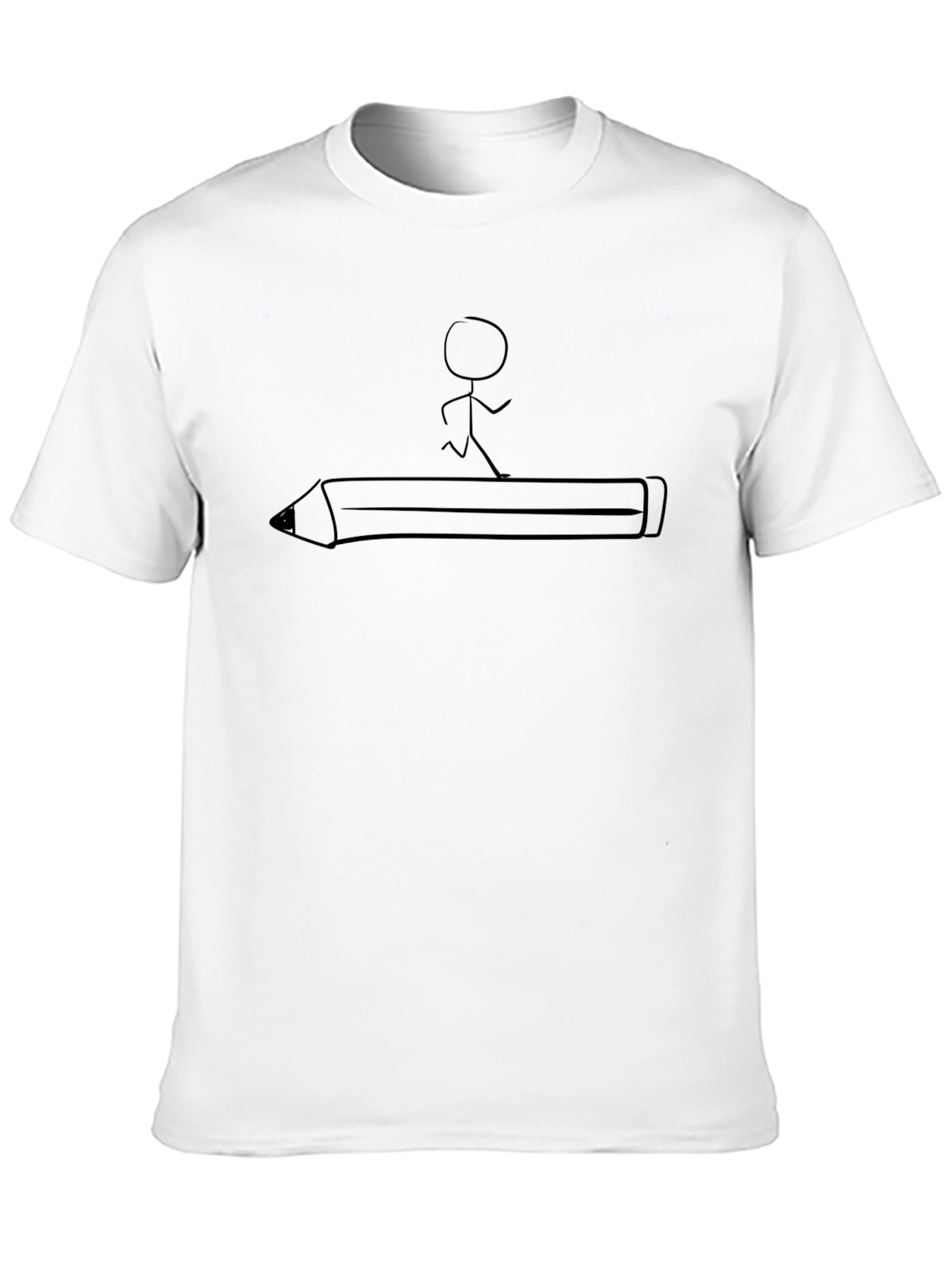 Stick Figure Running on Pencil Black T-Shirt