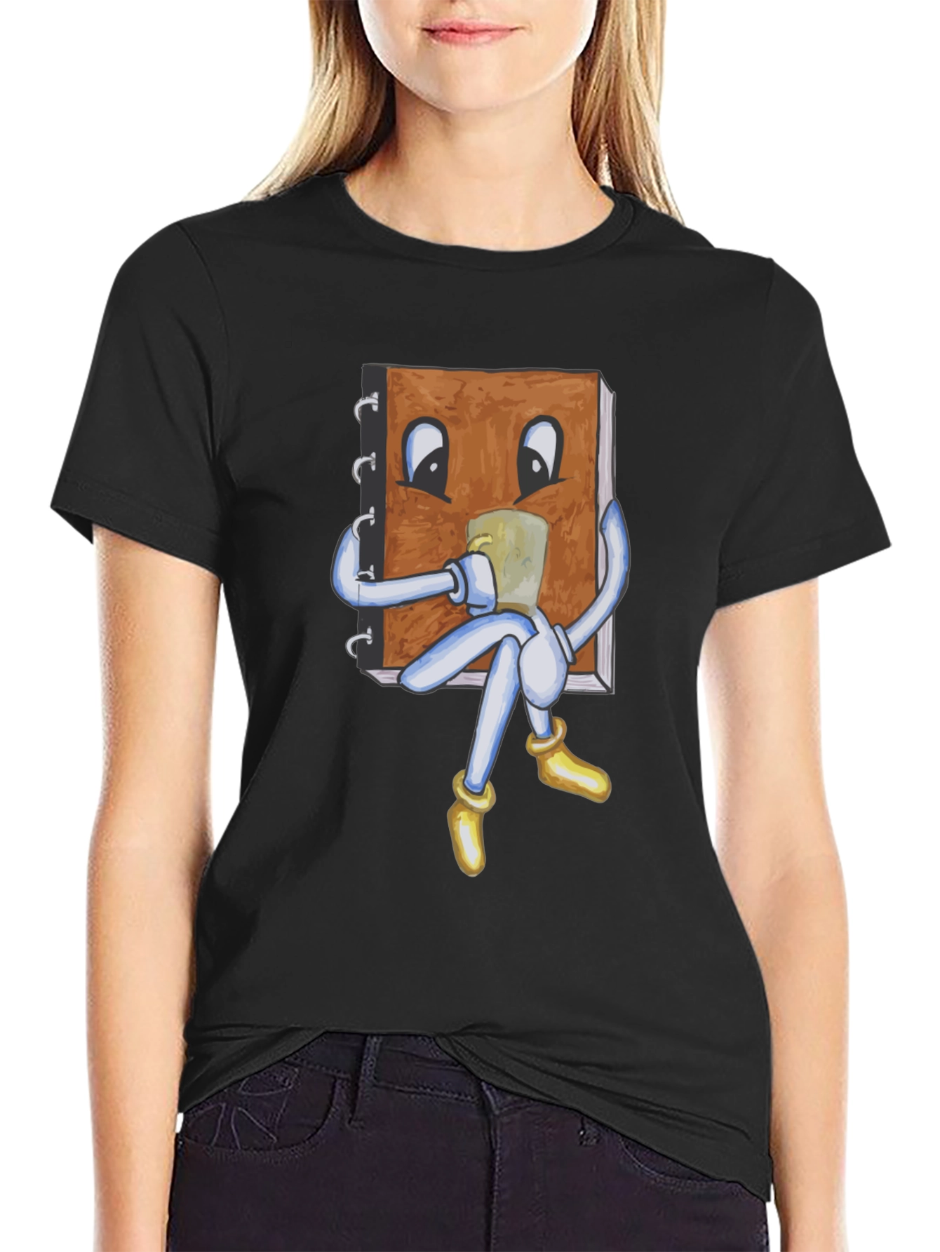 Novelty Bookworm Graphic T-Shirt - Black