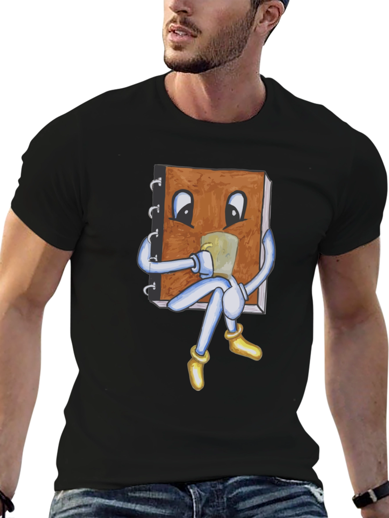 Novelty Bookworm Graphic T-Shirt - Black