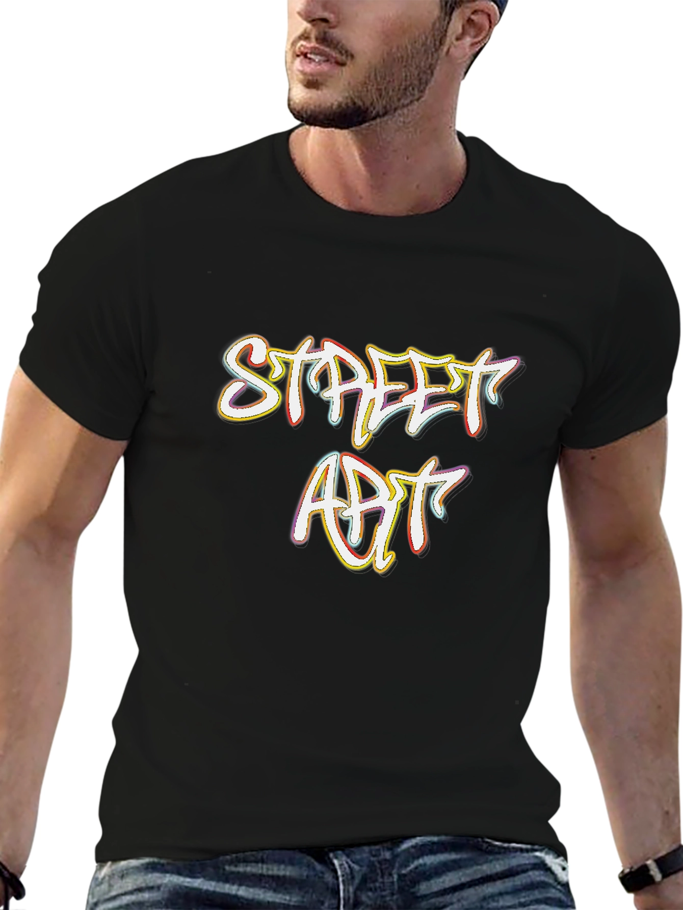 Street Art Graphic Print Black T-Shirt