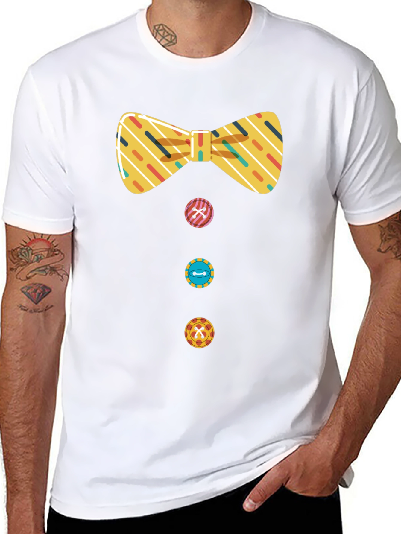 Novelty Bowtie & Buttons Black T-Shirt