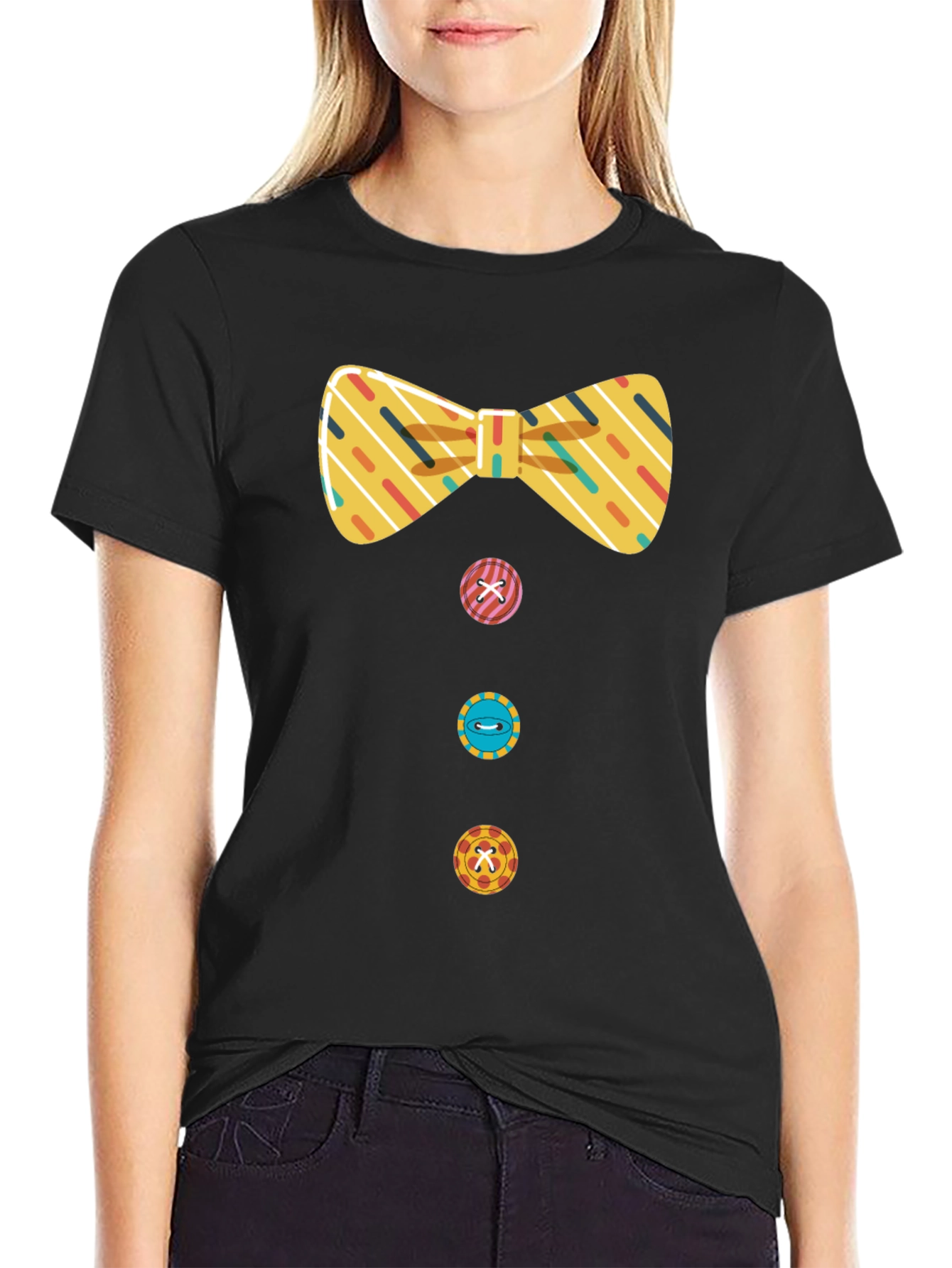 Novelty Bowtie & Buttons Black T-Shirt