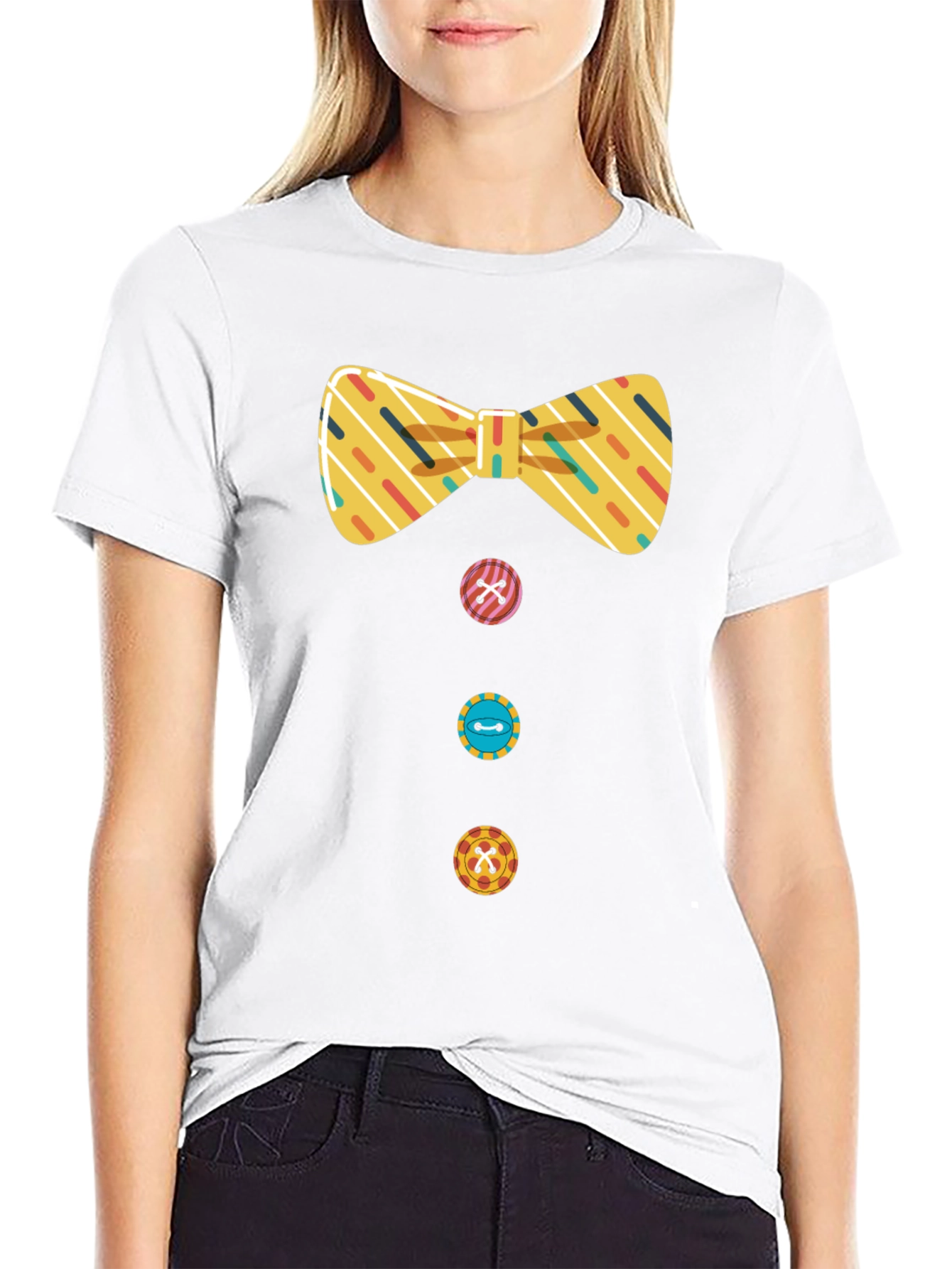 Novelty Bowtie & Buttons Black T-Shirt
