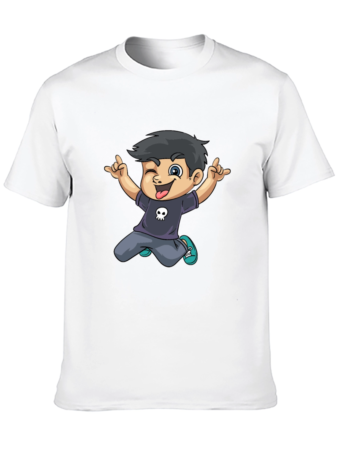 Cartoon Boy Graphic Tee - Black T-Shirt