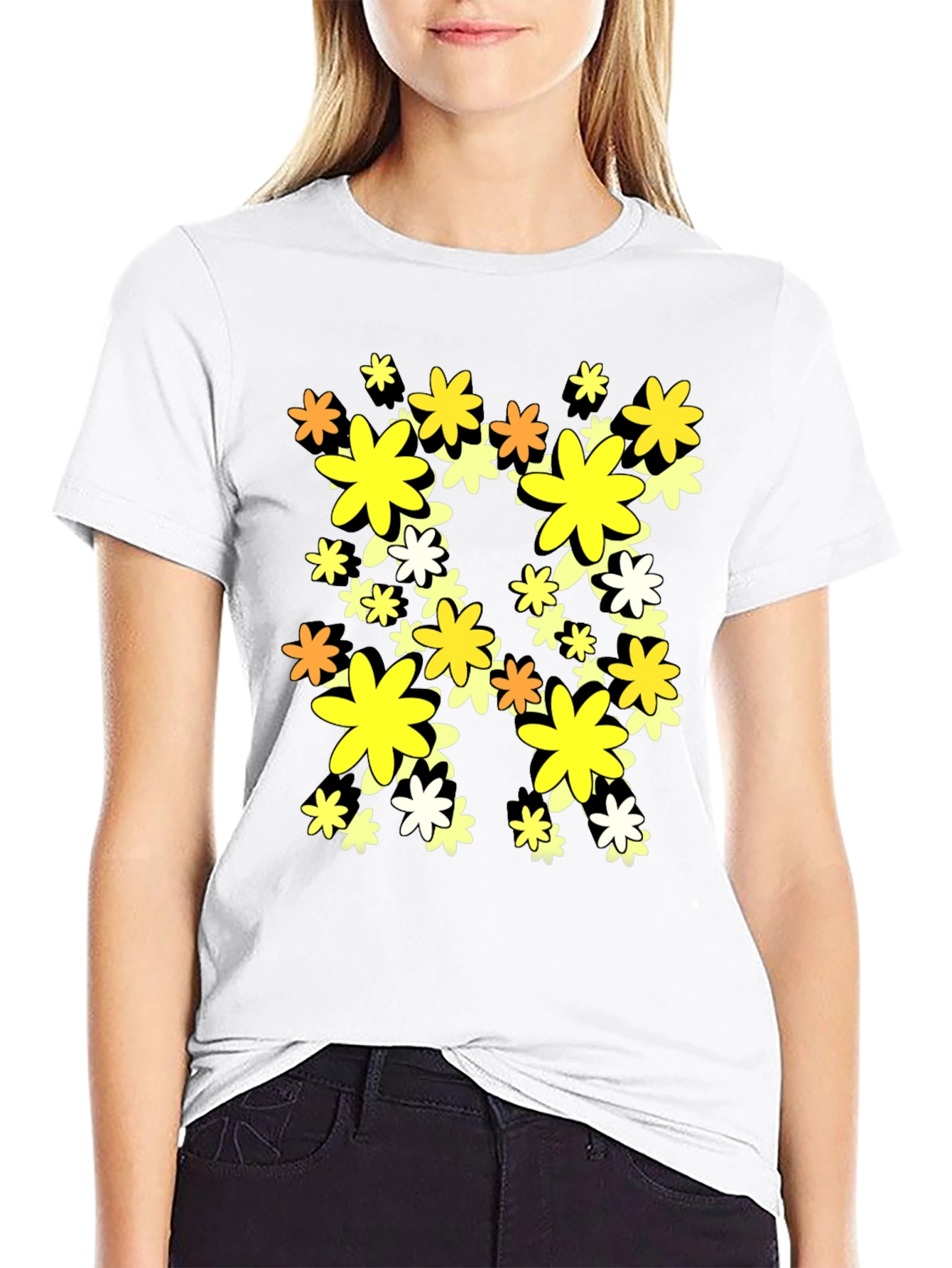 Floral Graphic Print Black T-Shirt