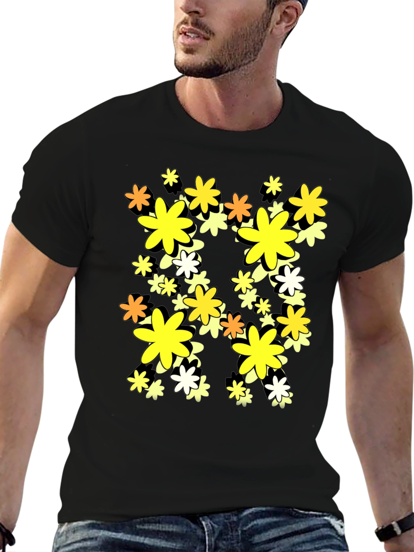 Floral Graphic Print Black T-Shirt