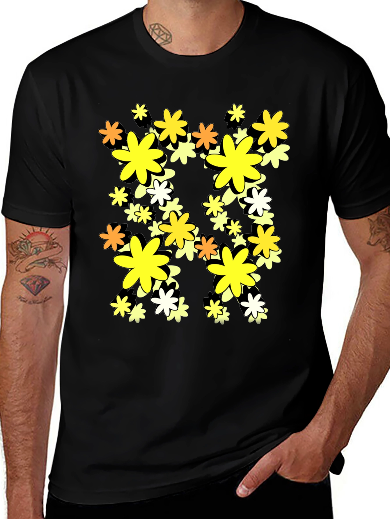 Floral Graphic Print Black T-Shirt