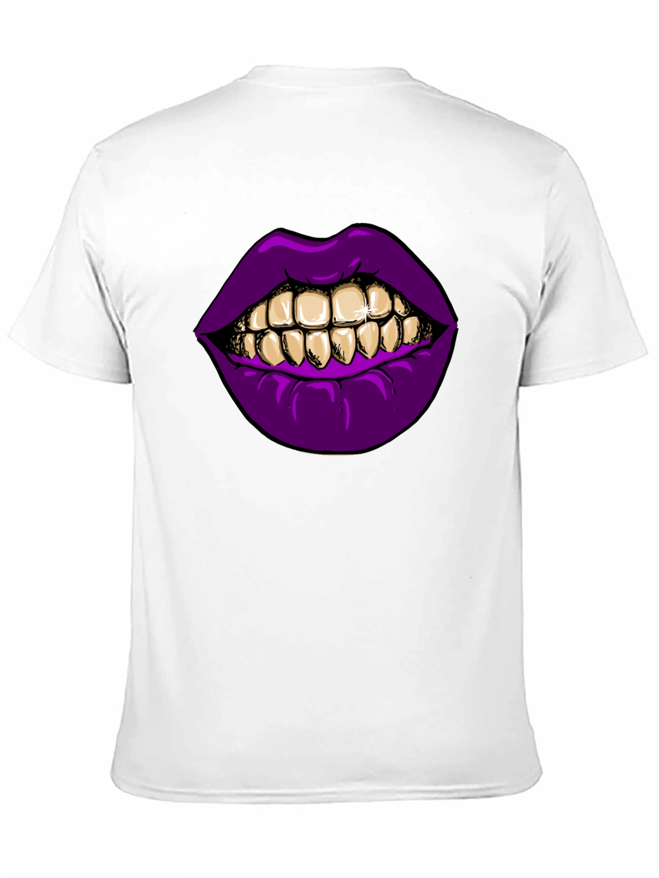 Purple Lips Gold Teeth Graphic Black T-Shirt