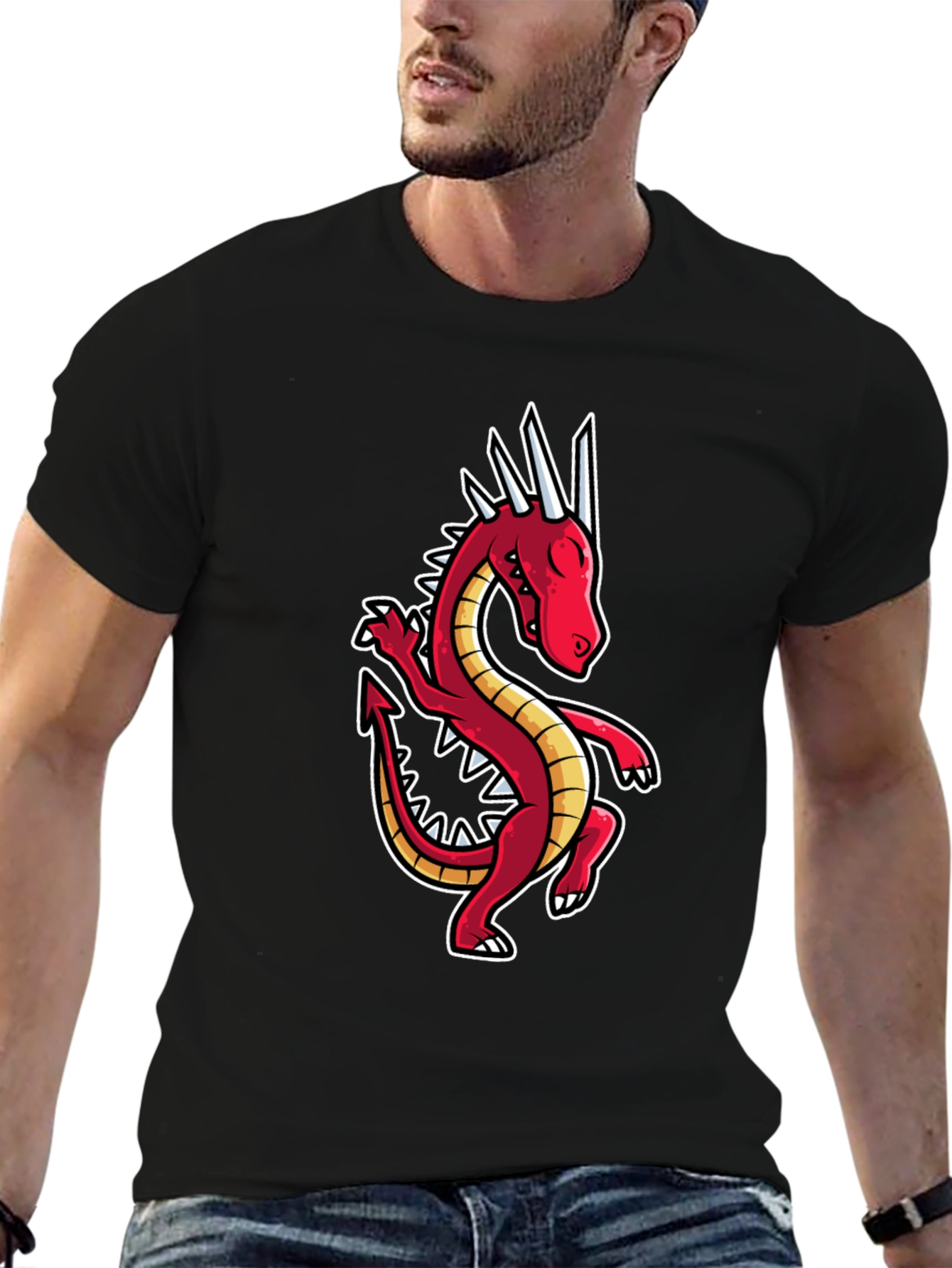 Dancing Dragon Graphic Tee - Black Cotton Shirt