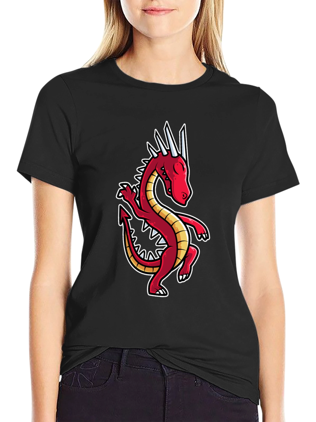 Dancing Dragon Graphic Tee - Black Cotton Shirt