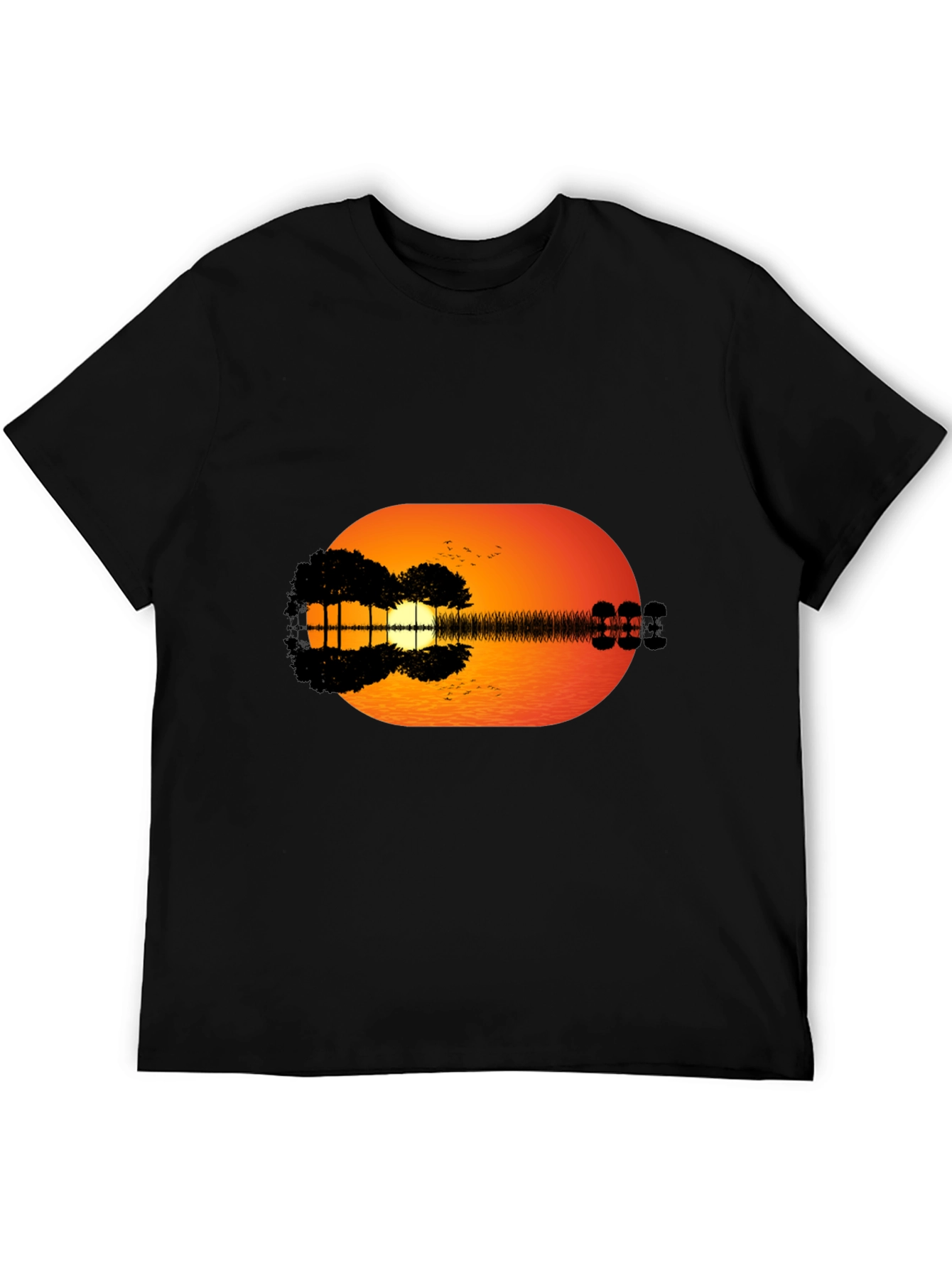 Sunset Guitar Graphic Tee - Black Casual T-Shirt