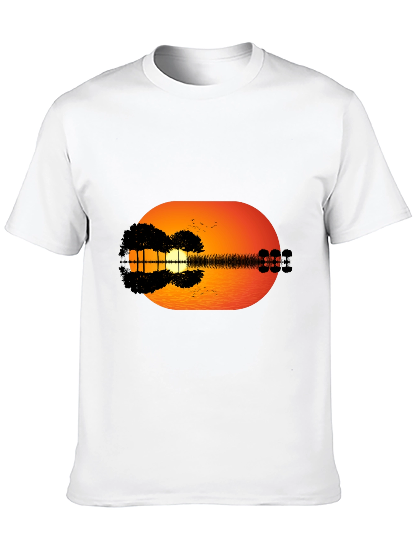 Sunset Guitar Graphic Tee - Black Casual T-Shirt