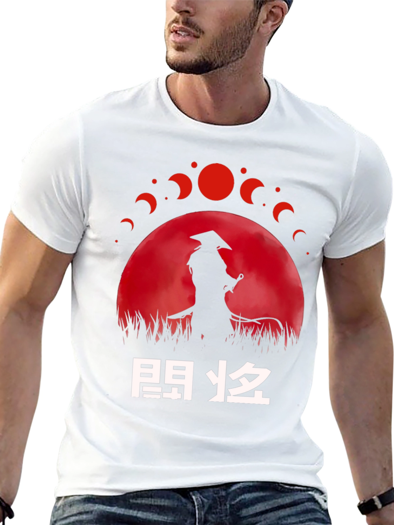 Samurai Moon Phase Graphic T-Shirt - Unique Design