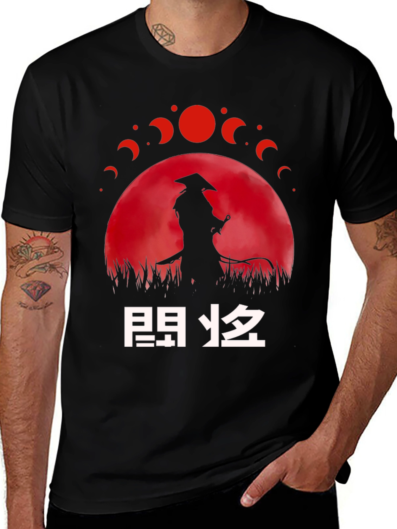 Samurai Moon Phase Graphic T-Shirt - Unique Design