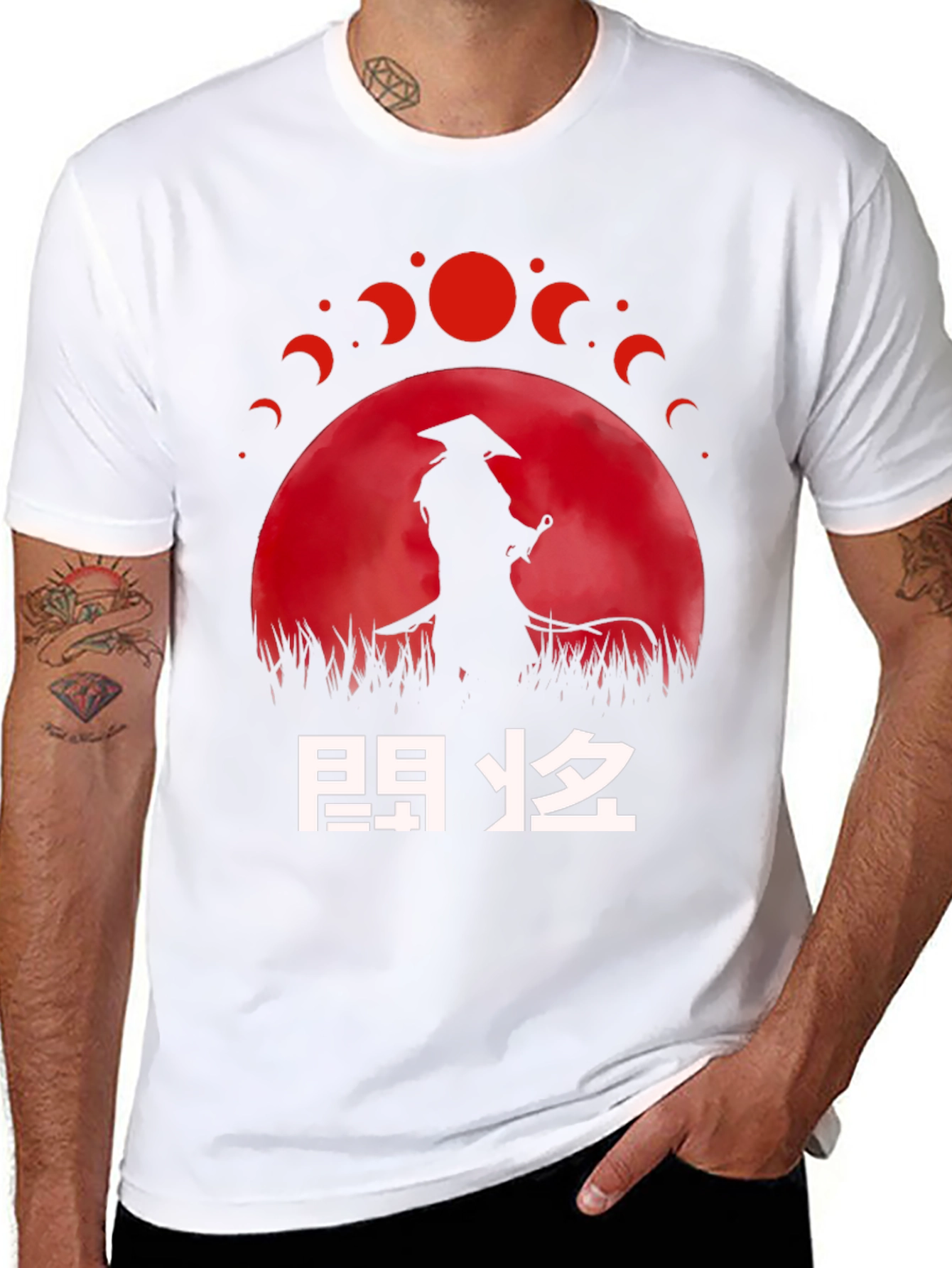 Samurai Moon Phase Graphic T-Shirt - Unique Design