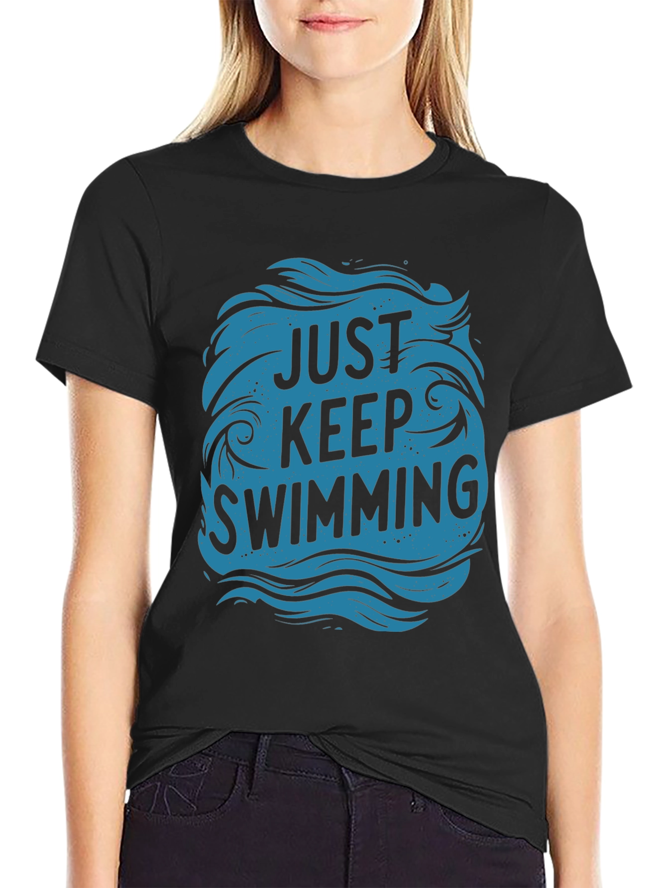 Just Keep Swimming Graphic Tee - Black