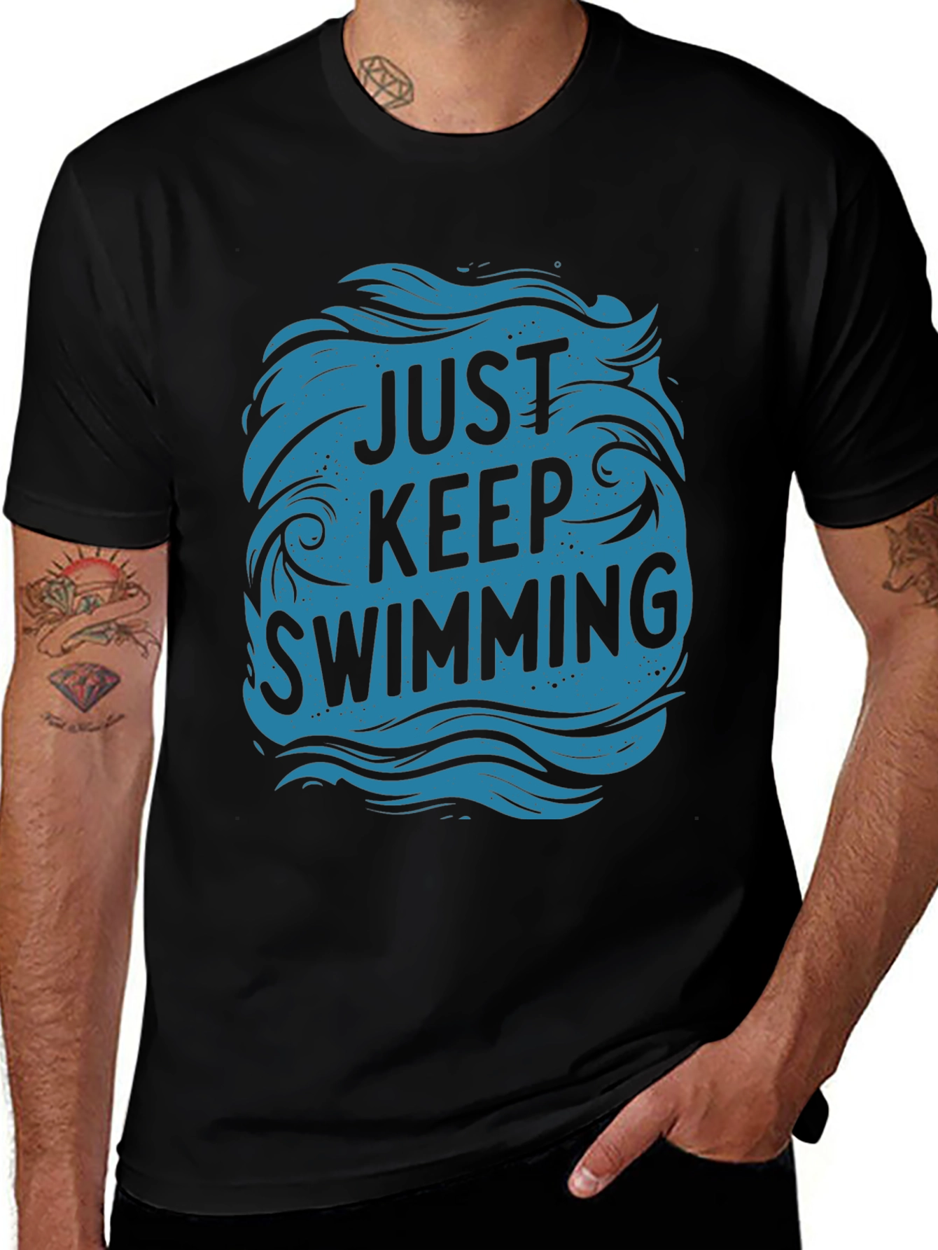 Just Keep Swimming Graphic Tee - Black