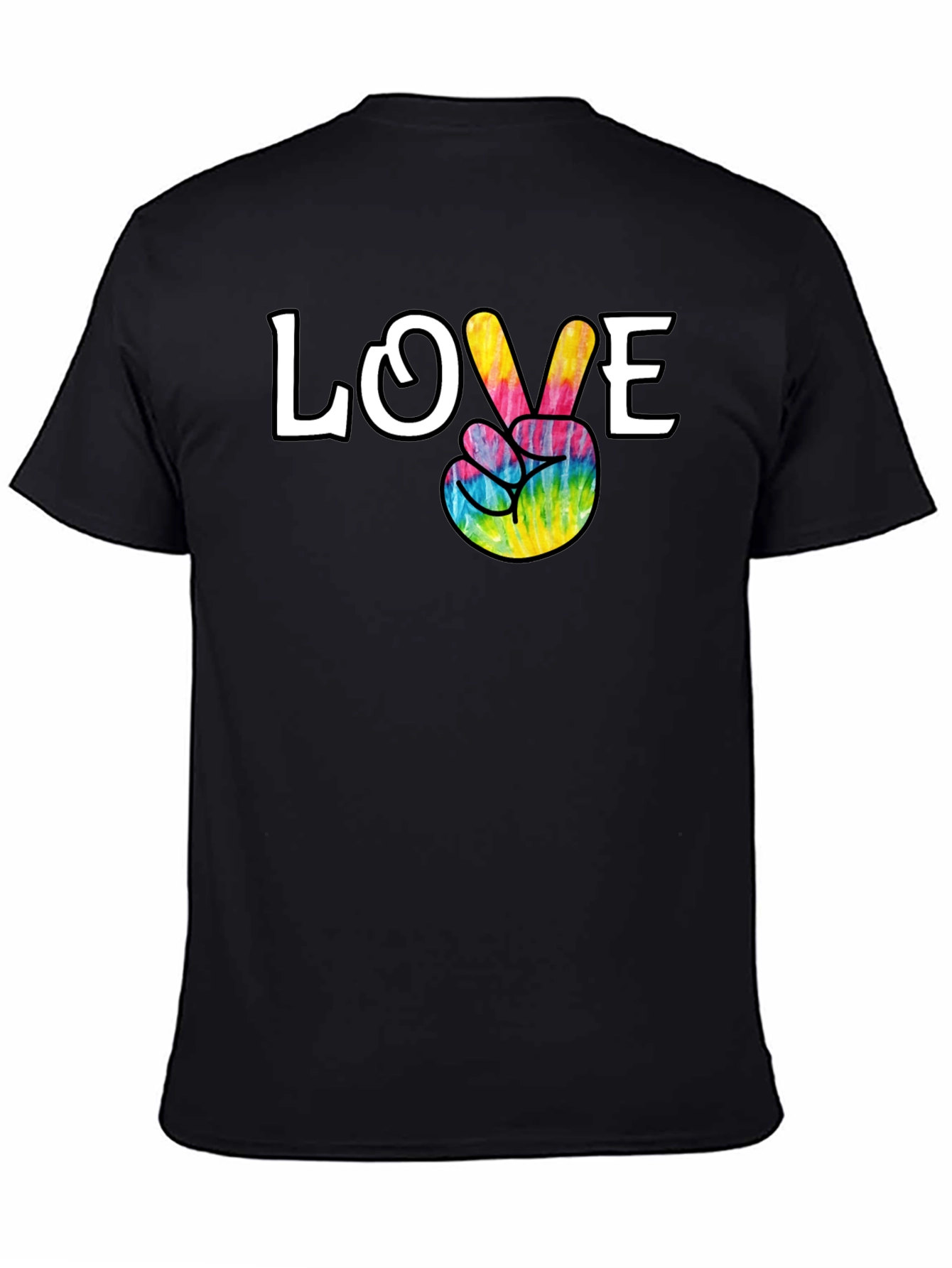 Love Peace Sign Tie Dye Graphic Tee - Black