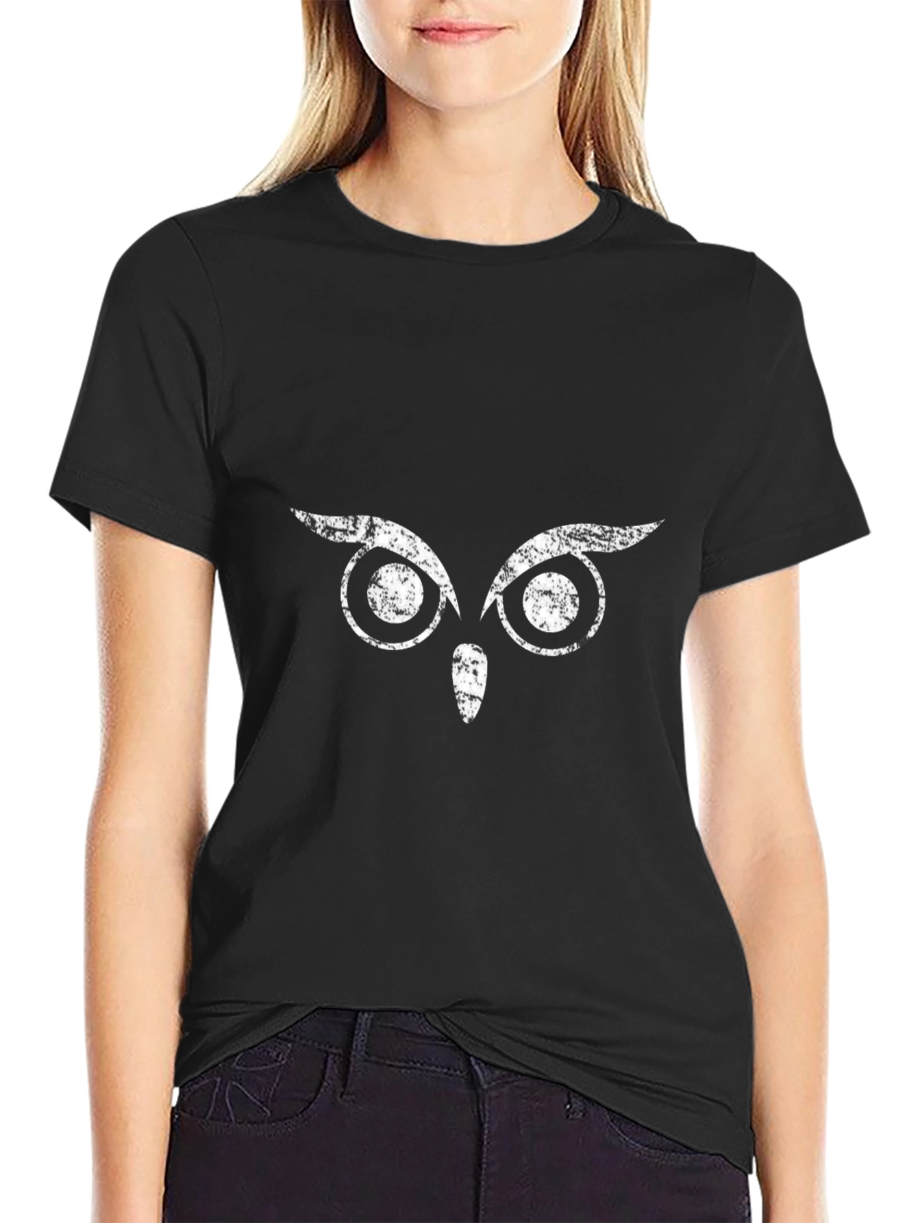 Mens Black Owl Eyes Graphic T-Shirt