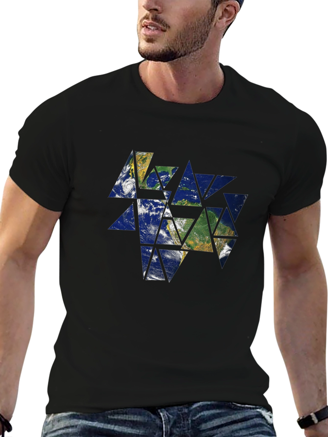 Geometric Earth Graphic Tee - Modern Style