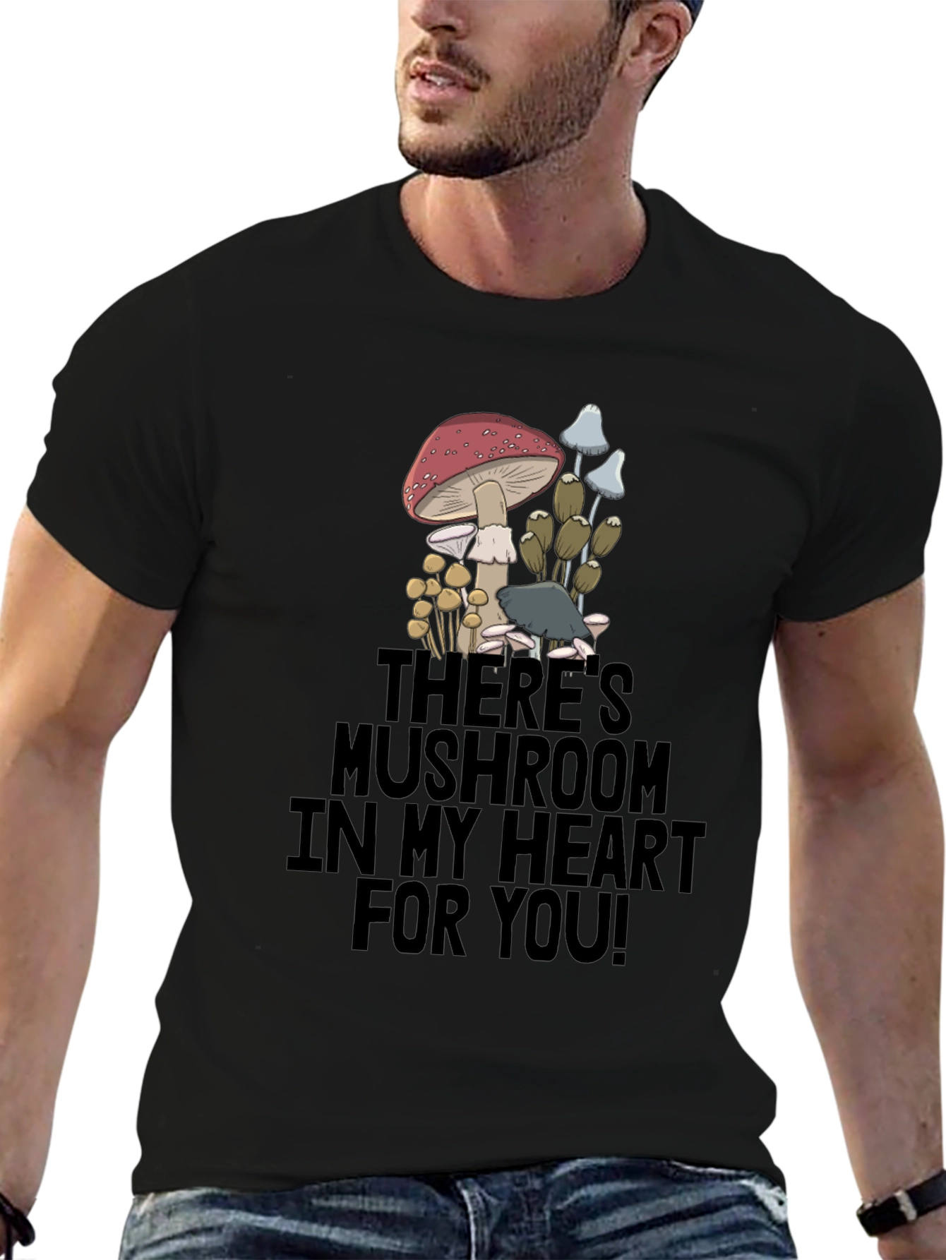 Mushroom Heart Graphic T-Shirt - Funny Novelty Tee