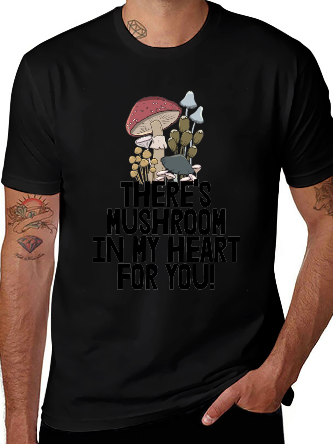 Mushroom Heart Graphic T-Shirt - Funny Novelty Tee