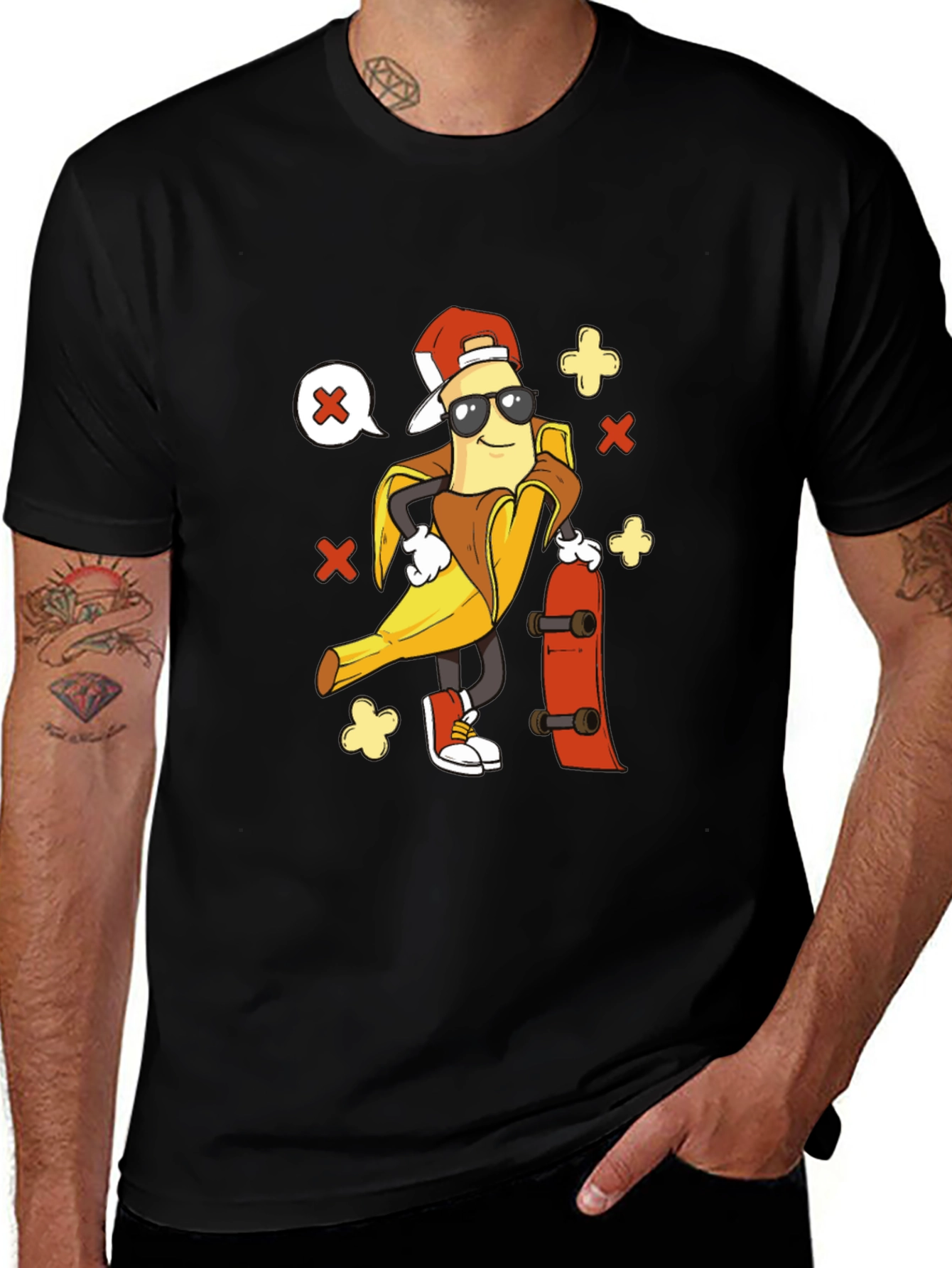 Cool Banana Skater T-Shirt - Black Cotton Tee
