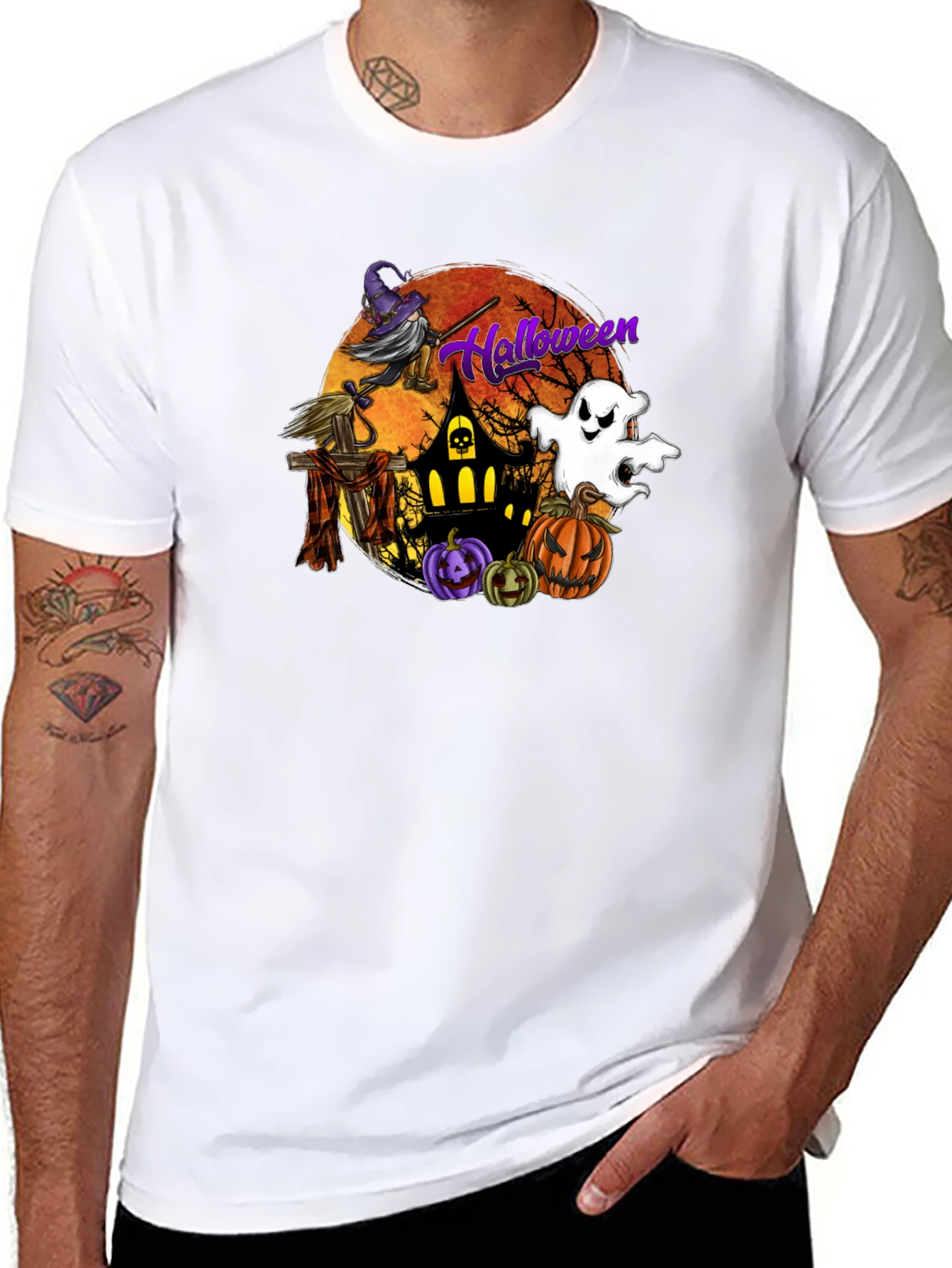 Halloween Witch and Ghost Graphic Tee
