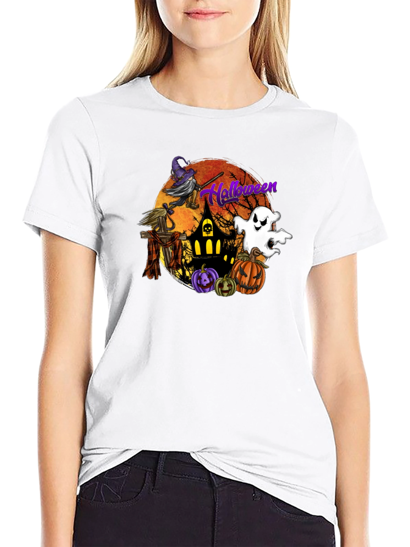Halloween Witch and Ghost Graphic Tee