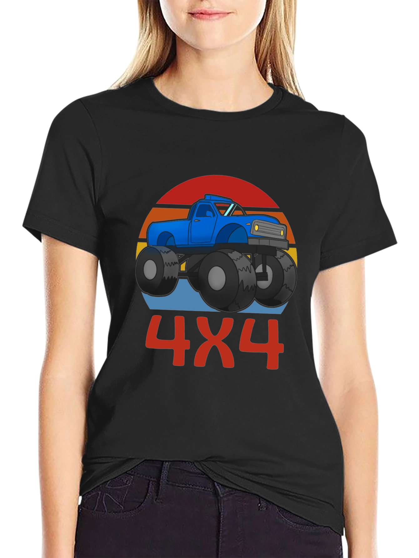 4x4 Monster Truck Graphic Tee - Black Cotton Blend
