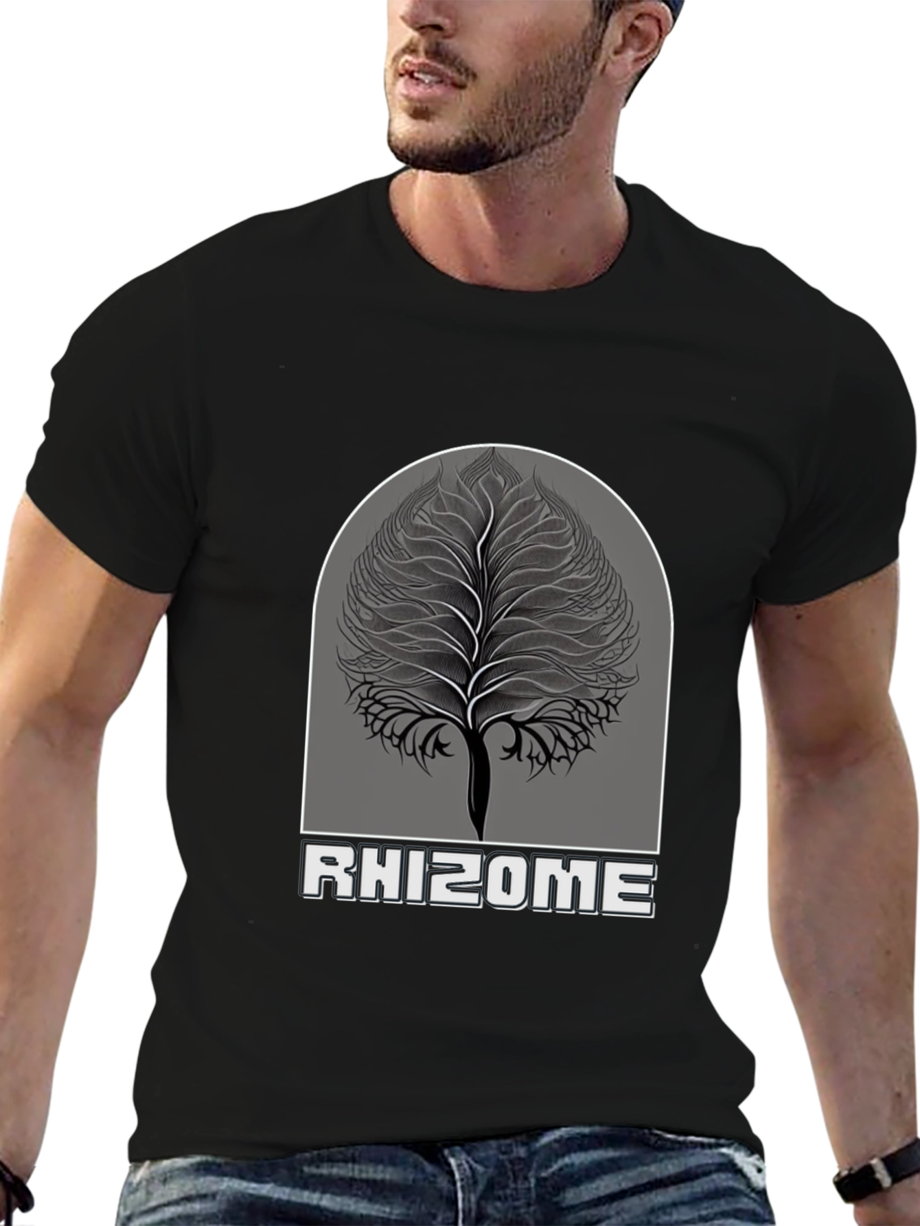 Rhizome Tree Graphic Tee - Stylish Black T-Shirt