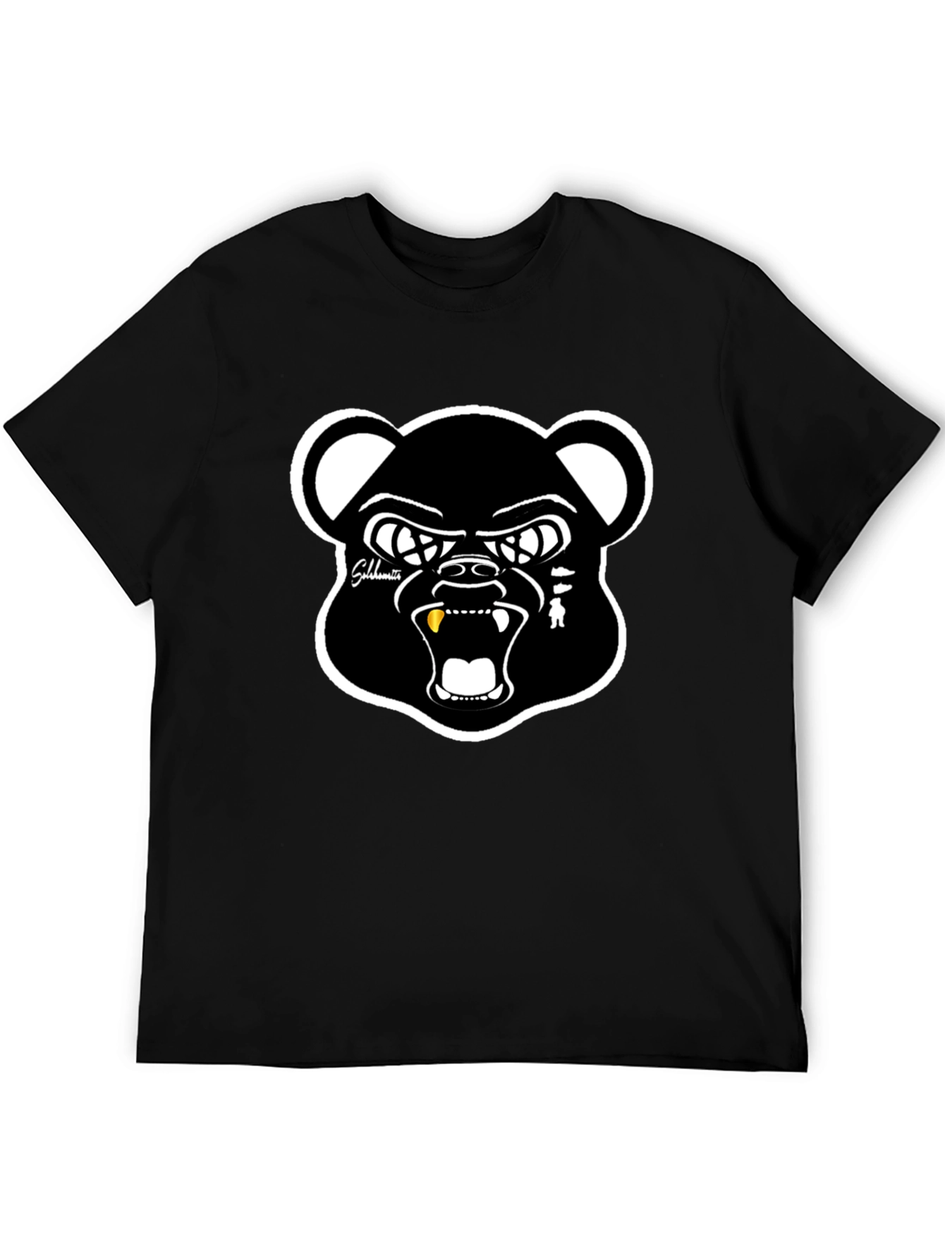 Mens Black Bear Graphic Print Crew Neck T-Shirt