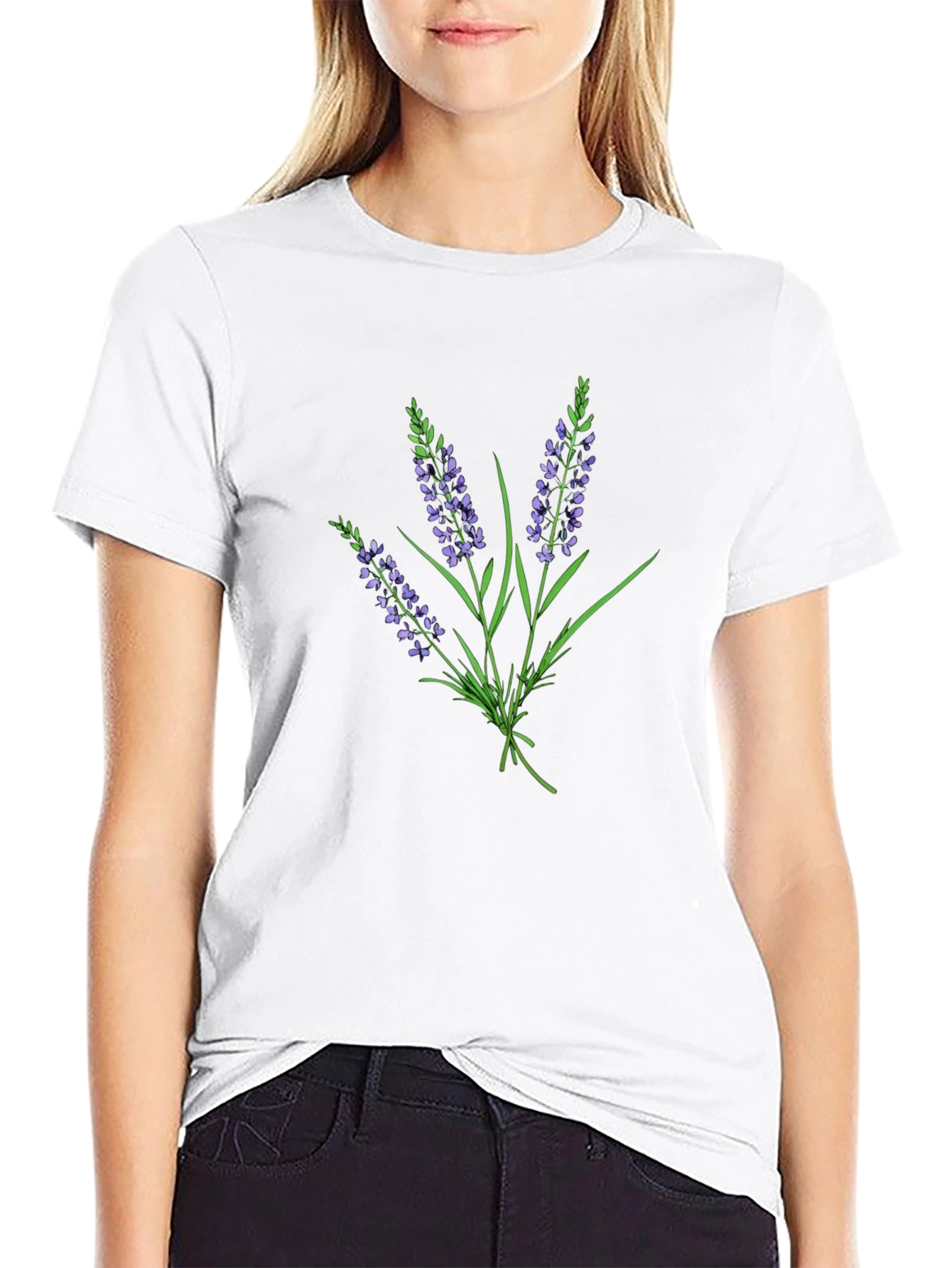 Lavender Bouquet Graphic Black T-Shirt