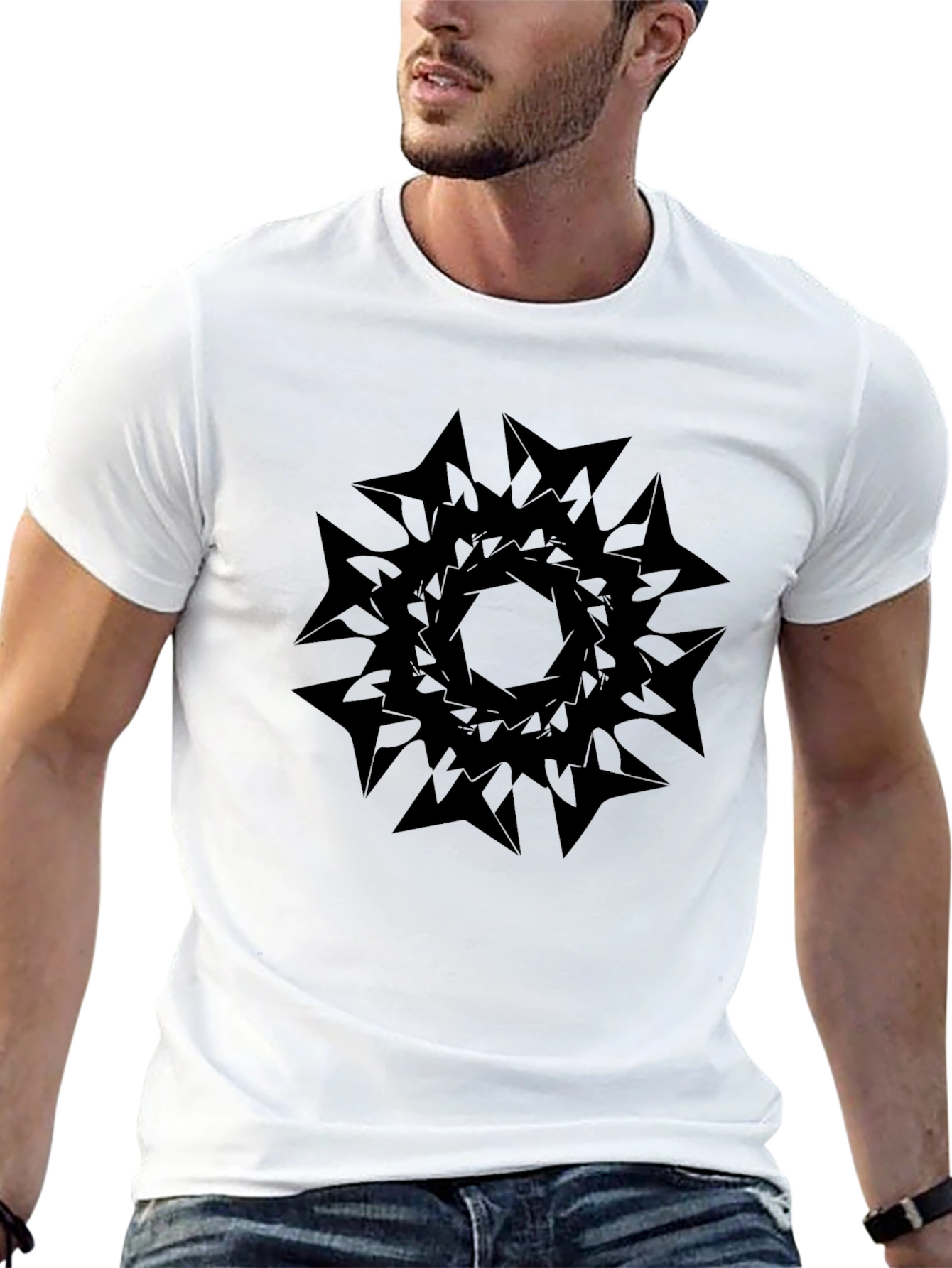 Abstract Geometric Print Black T-Shirt