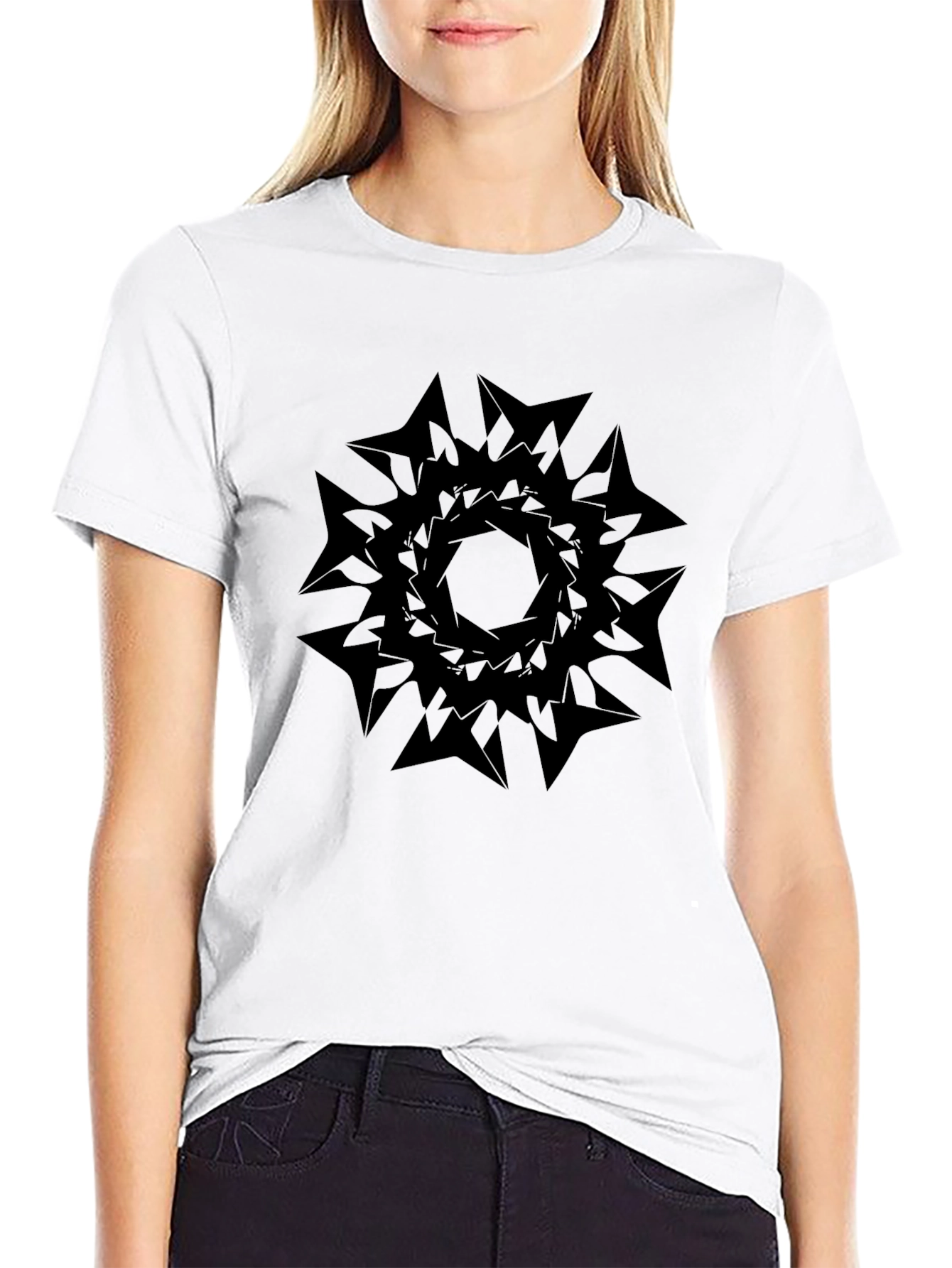 Abstract Geometric Print Black T-Shirt