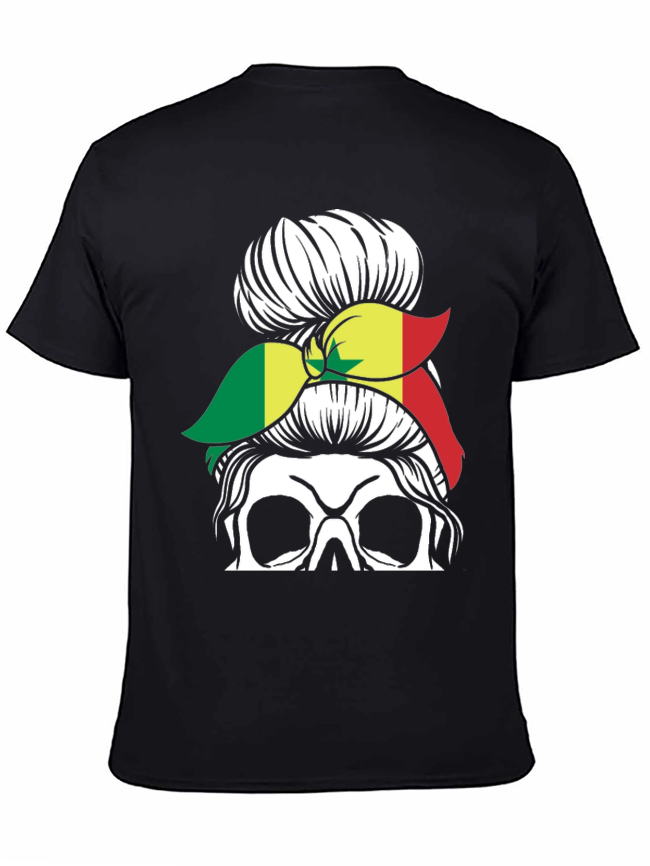 Skull Messy Bun Senegal Flag T-Shirt