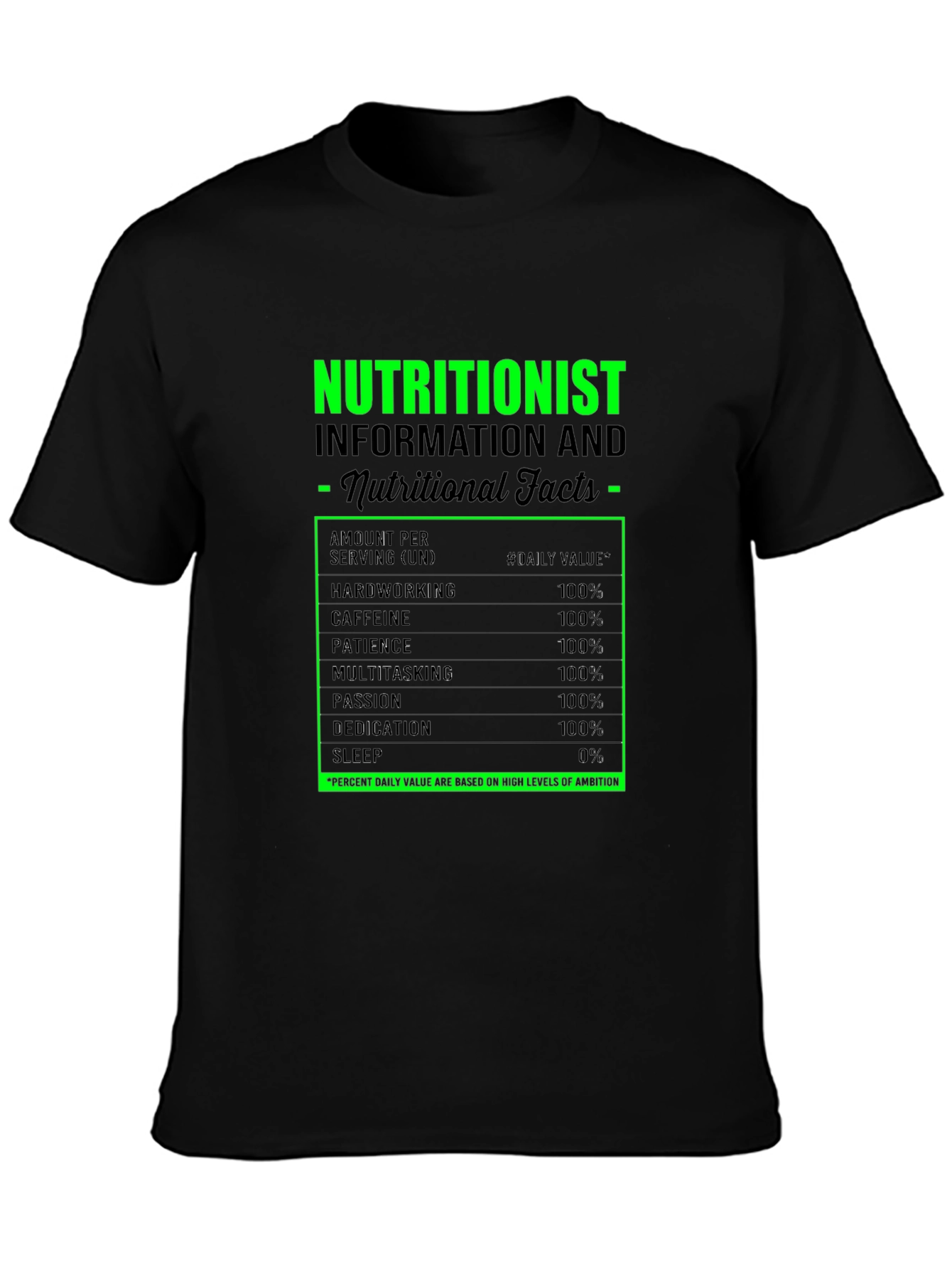 Nutritionist Facts Black Graphic T-Shirt