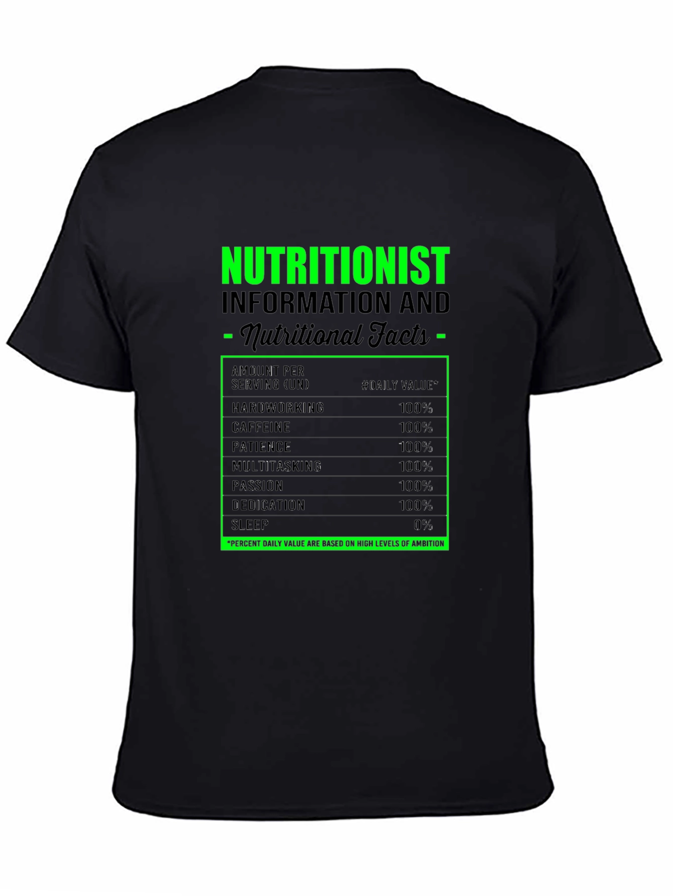 Nutritionist Facts Black Graphic T-Shirt